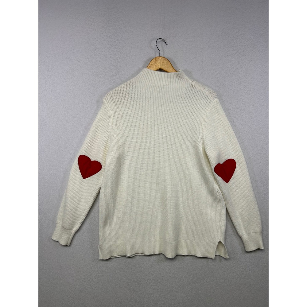 Romantic Coquette Linda Anderson Womens Medium White Heart Elbow Patch Sweater